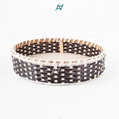 Brown & White - Round Jute Serving & Storage Tray for Home Decor