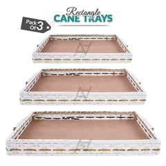 Set of 3 - White Rectangle Wedding Cane Trays - Perfect for Gifting & Wedding decor