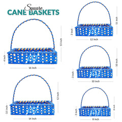 Set of 5 - Blue Square Cane Baskets for Gifting or Wedding decoration