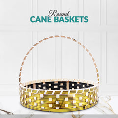 Set of 5 - Round Golden Cane Basket for Gifting, wedding decoration