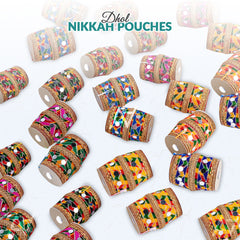 Pack of 10 - Multi Color Dhol Shape Nikkah Pouches