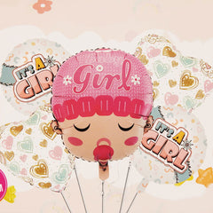 Its a Girl Face 5 Pcs Foil Balloon Set