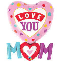Qualatex Love You Mom Heart Foil Balloons - ardor