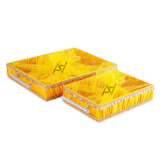 Set of 2 – Yellow Satin Wedding Trays for Gifting & Decor