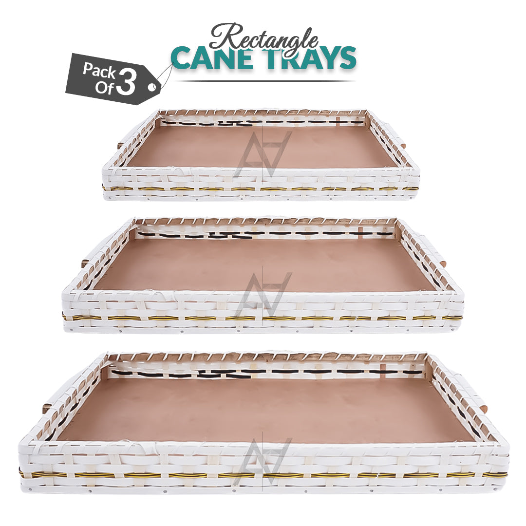 Set of 3 - White Rectangle Wedding Cane Trays - Perfect for Gifting & Wedding decor