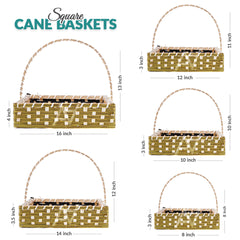 Set of 5 - Golden Square Cane Baskets for Gifting or Wedding decoration