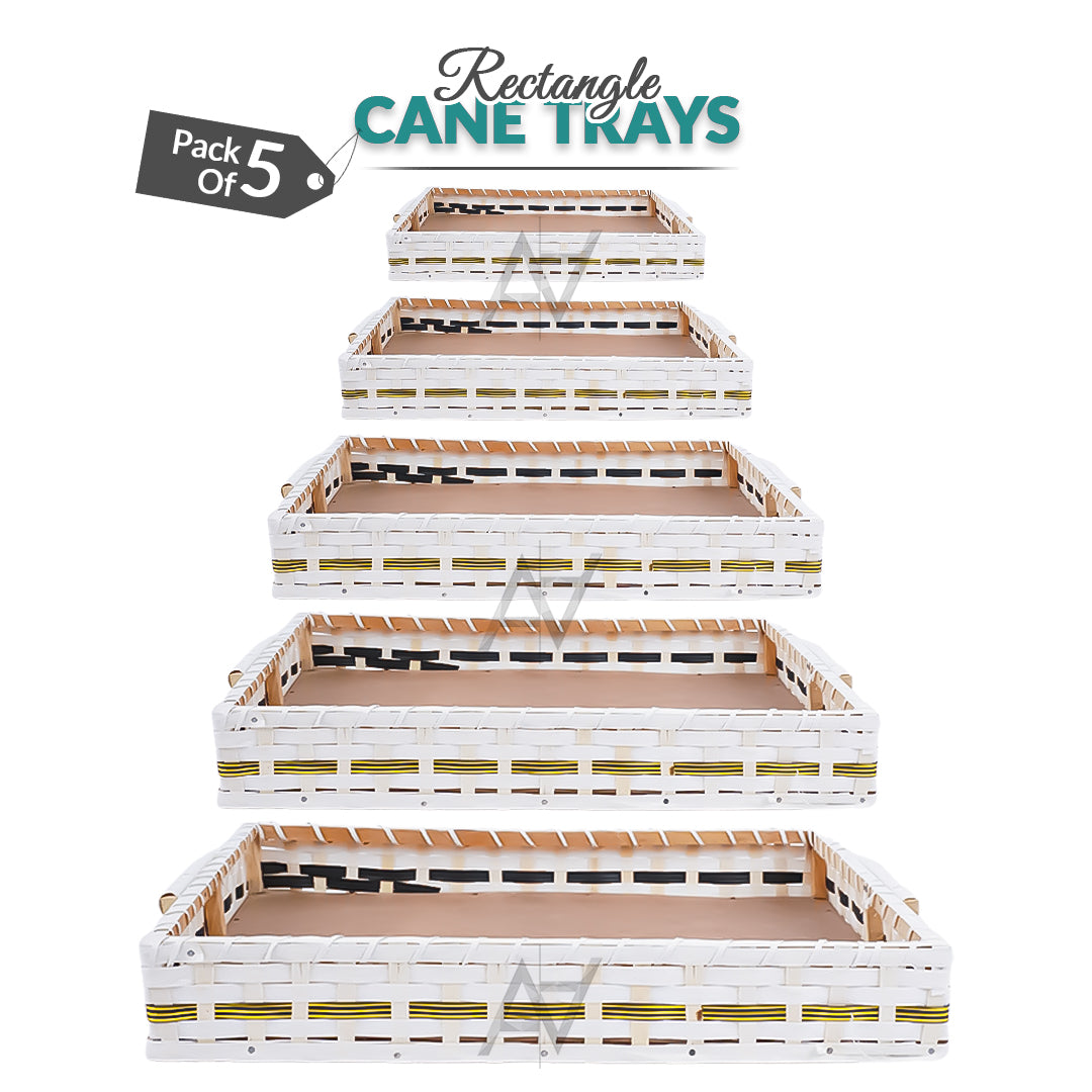 Set of 5 - White Rectangle Cane Baskets for Gifting or Wedding decoration