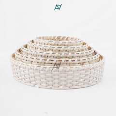 White Round Cane Serving & Storage Tray for Home Decor