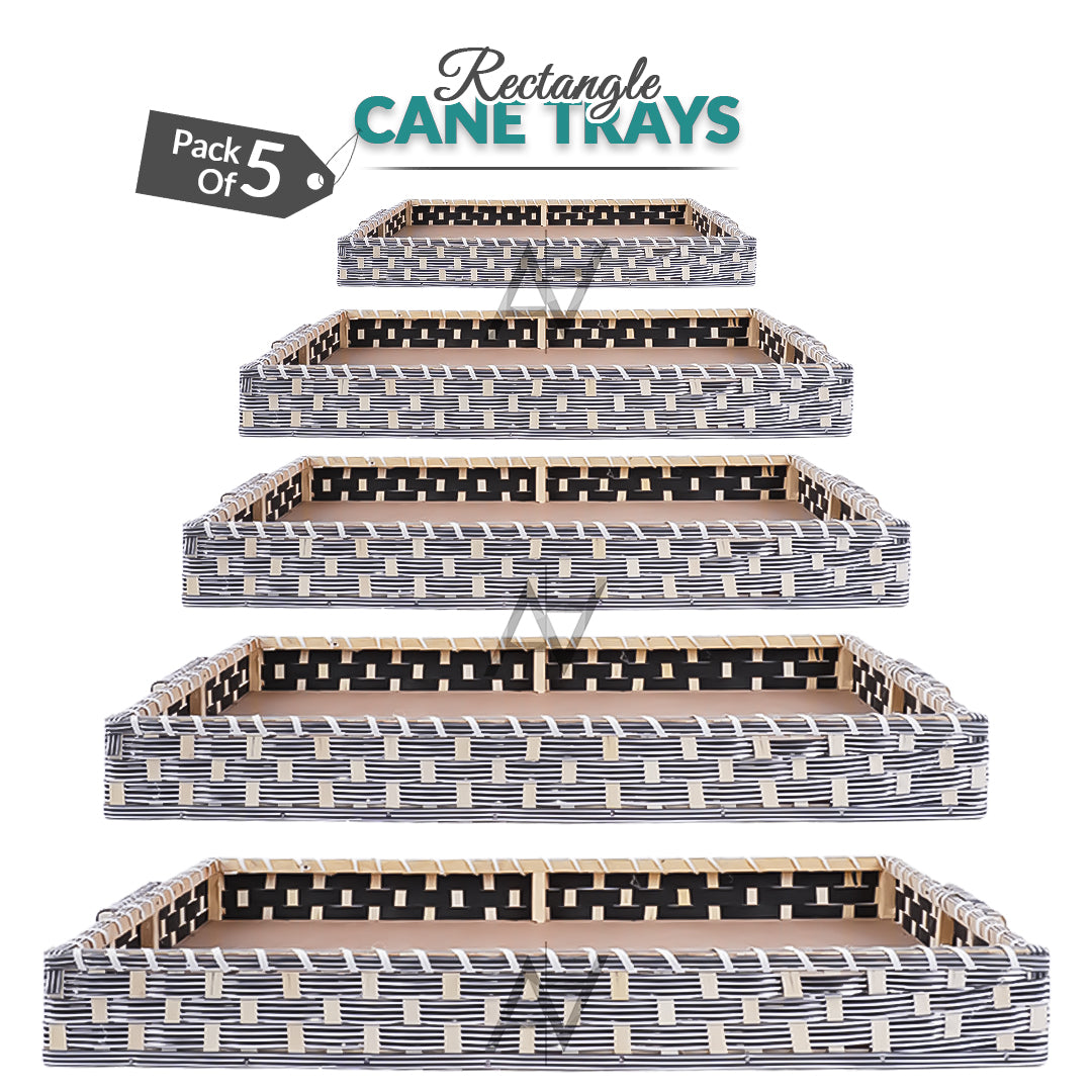 Set of 5 -  Silver Rectangle Cane Baskets for Gifting or Wedding decoration