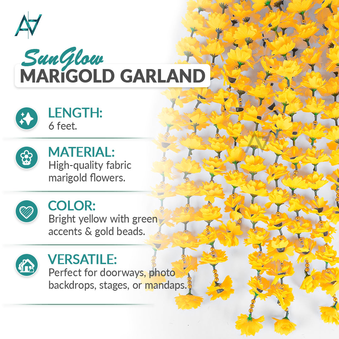 12 Pcs Marigold Garland – Artificial Floral Wedding Decoration - Aliakbardecoration