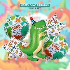 Happy Dino Birthday Foil Balloon Set (5 Pcs) – Dinosaur Party Décor