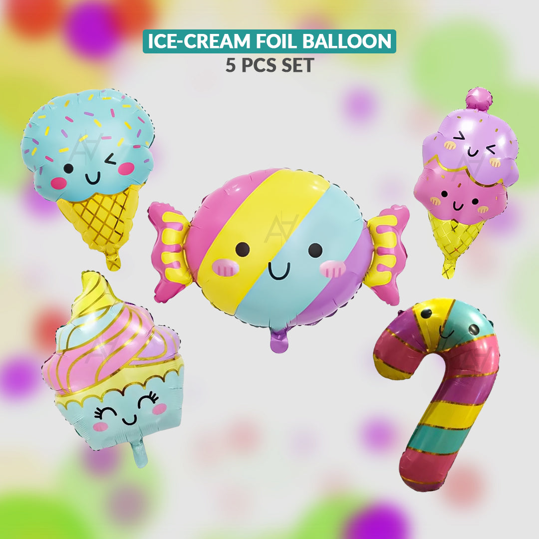 Ice Cream Foil Balloon Set (5 Pcs) by Ali Akbar Decoration – Party Balloons