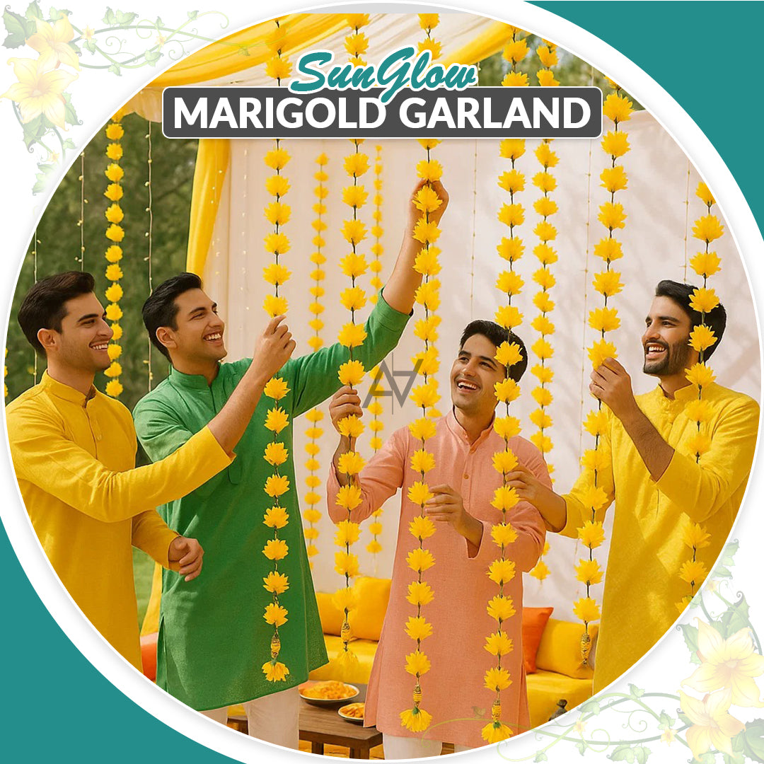 12 Pcs Marigold Garland – Artificial Floral Wedding Decoration - Aliakbardecoration