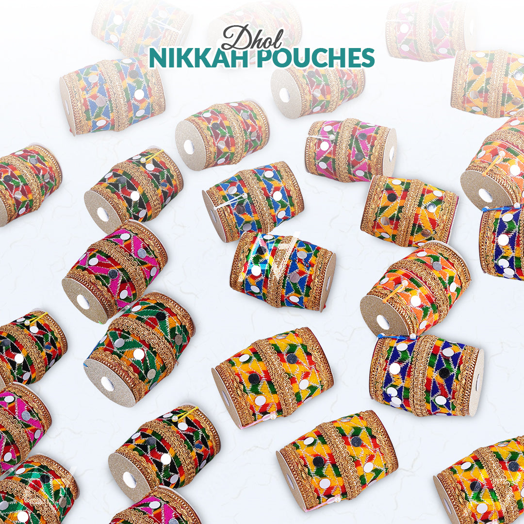 Pack of 10 - Multi Color Dhol Shape Nikkah Pouches