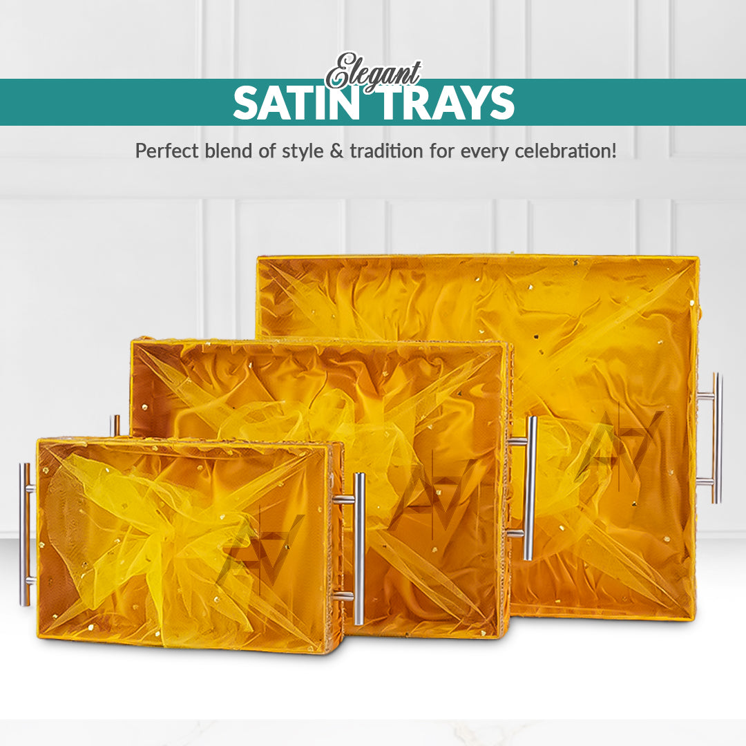 Set of 3 – Yellow Satin Wedding Trays for Gifting & Decoration