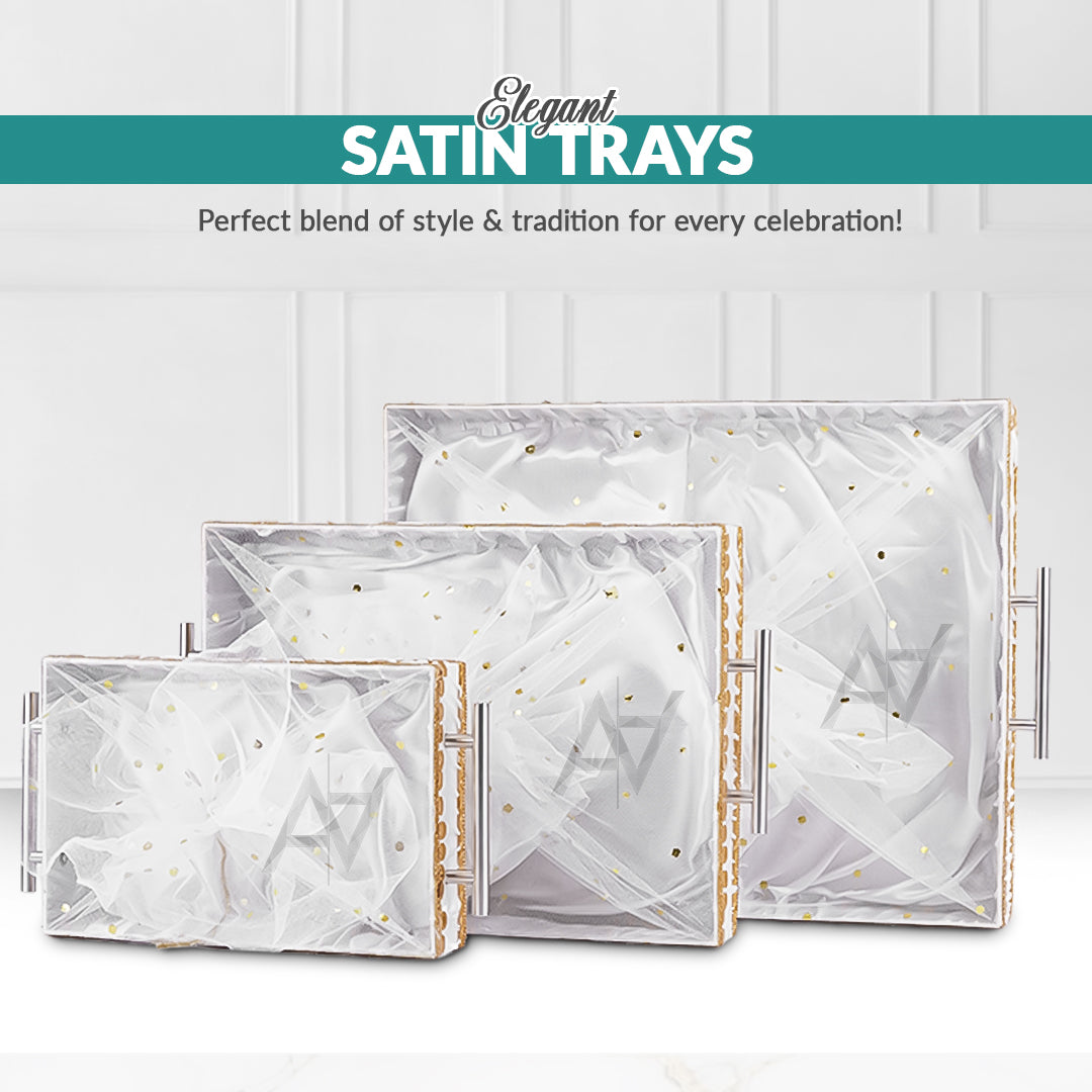 Set of 3 – White Satin Wedding Trays for Gifting & Decoration