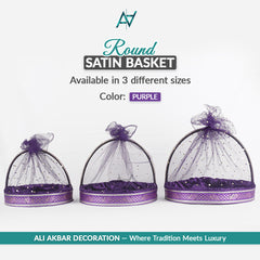 Set of 3 – Round Satin Basket Set in 8 Multi Colors | Ali Akbar Decoration