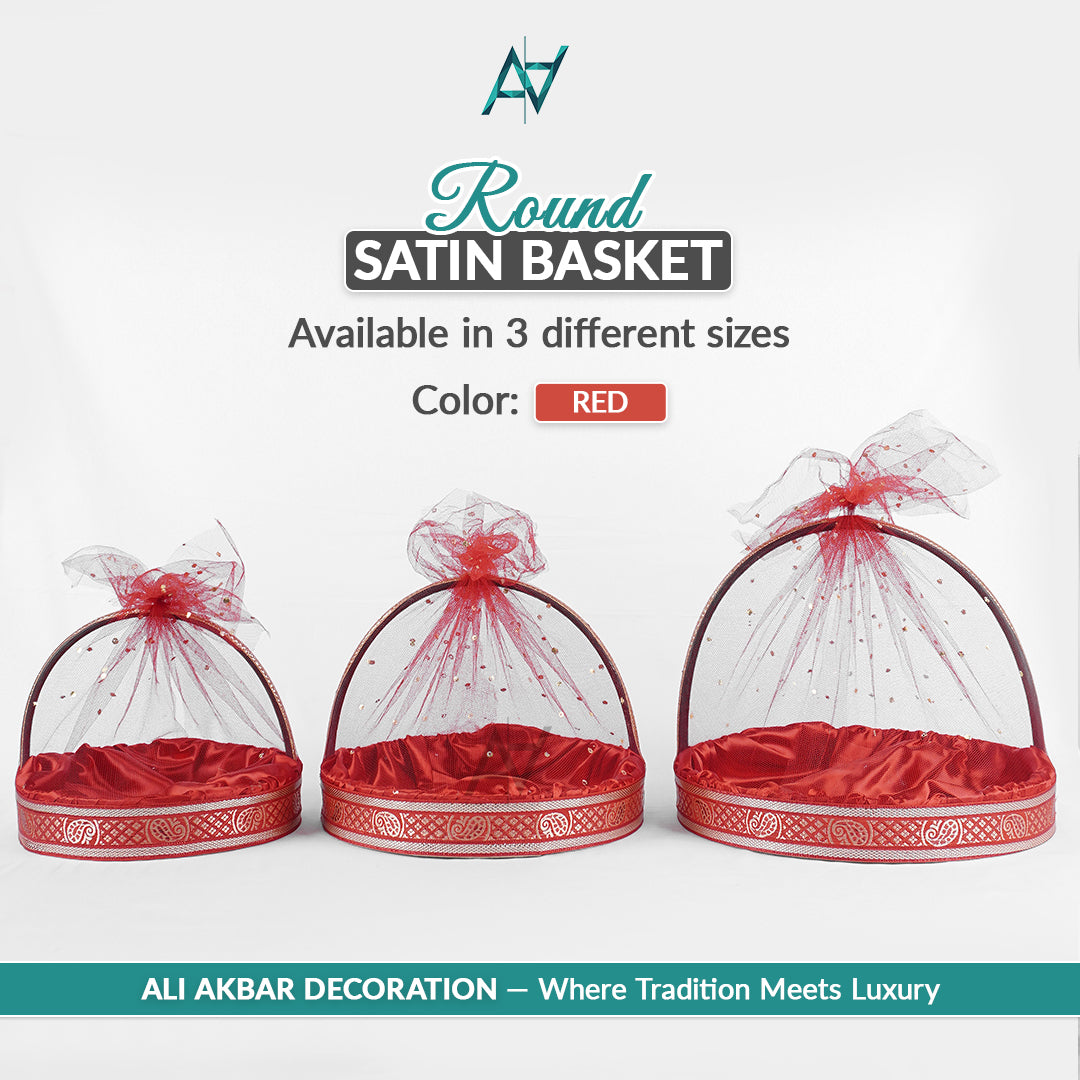 Set of 3 – Round Satin Basket Set in 8 Multi Colors | Ali Akbar Decoration