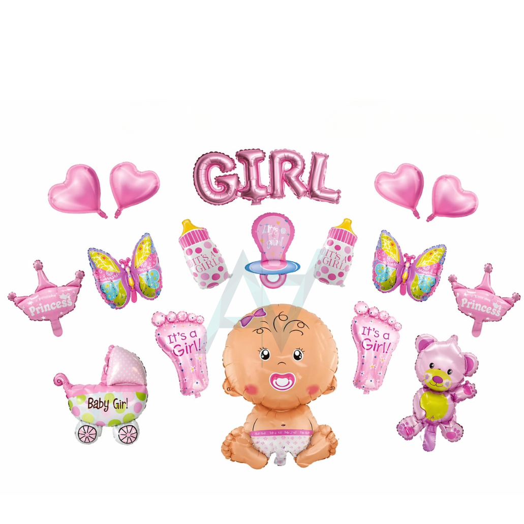 Baby Girl Foil Balloons Kit