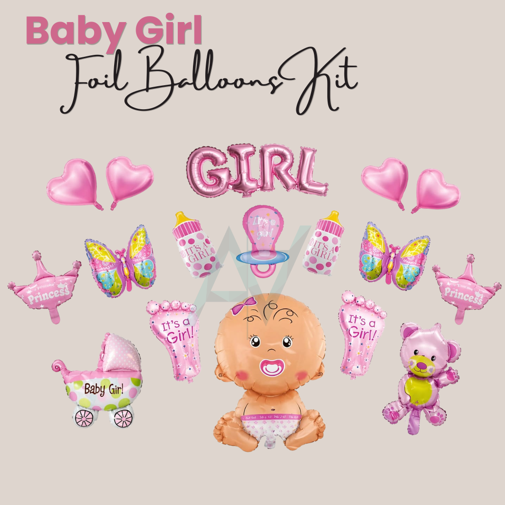 Baby Girl Foil Balloons Kit