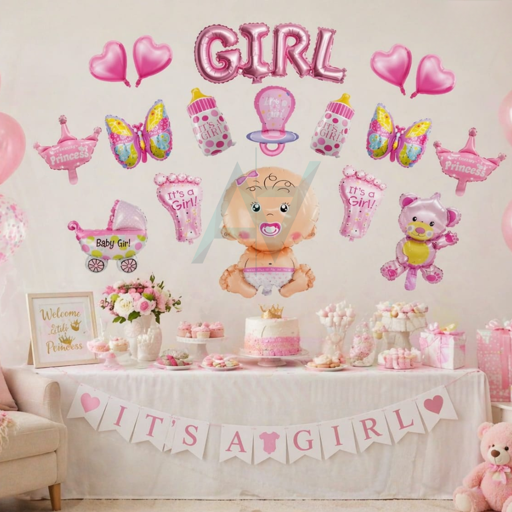 Baby Girl Foil Balloons Kit