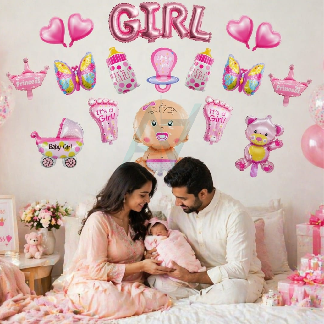 Baby Girl Foil Balloons Kit