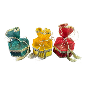Luxury Organza Potli Gift Box with Tassel | Wedding Favor Basket for Mehndi, Mayun, Nikkah & Shadi Gifts