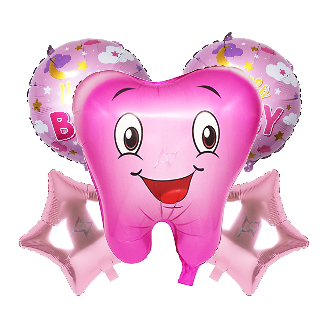 Pack of 10 - First Tooth Foil Balloon - 5 pc Set - Ali Akbar decoration