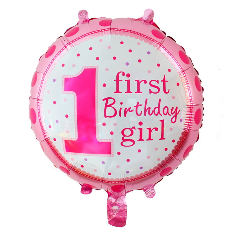 1st Birthday Girl Round Foil Balloons - aliakbardecoration