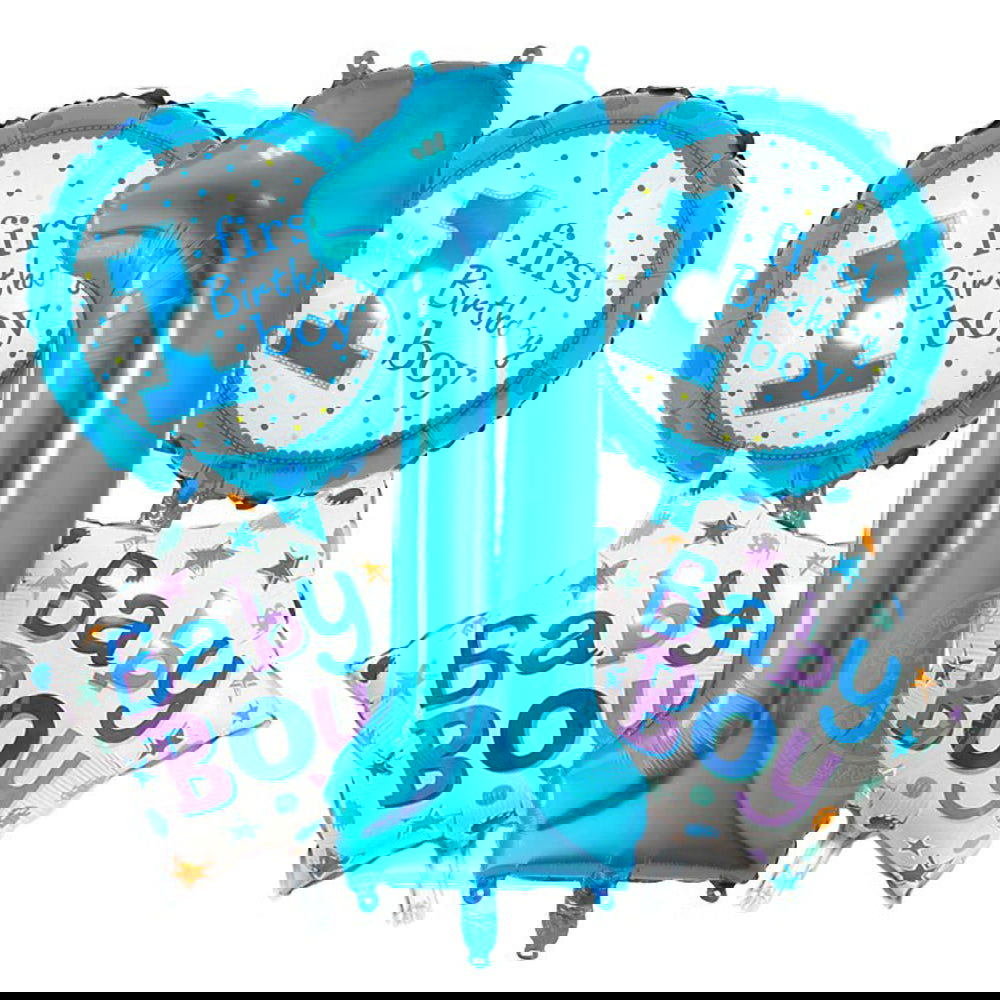 1st Birthday Boy 5 Pcs Foil Balloons Set