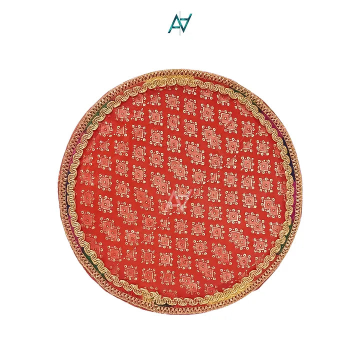 Round Jamawar Tray for Wedding & Festive Gifts