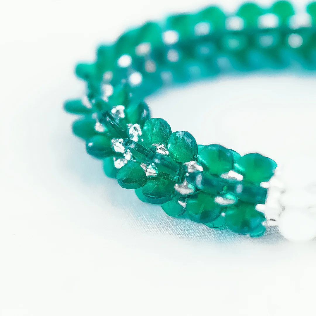 Handmade Green & White Crystal Leaf Bangles Set for Women & Girls