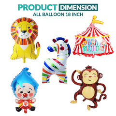 Pack of 10 - Circus theme foil balloons - 5 pcs Set - Ali Akbar decoration