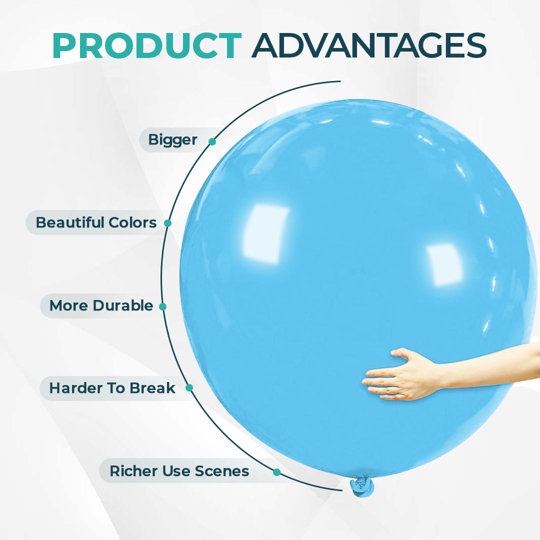 Light Blue Giant Latex Balloon – 36 inch Oversized Party Balloon for Decor & Photos - Aliakbardecoration
