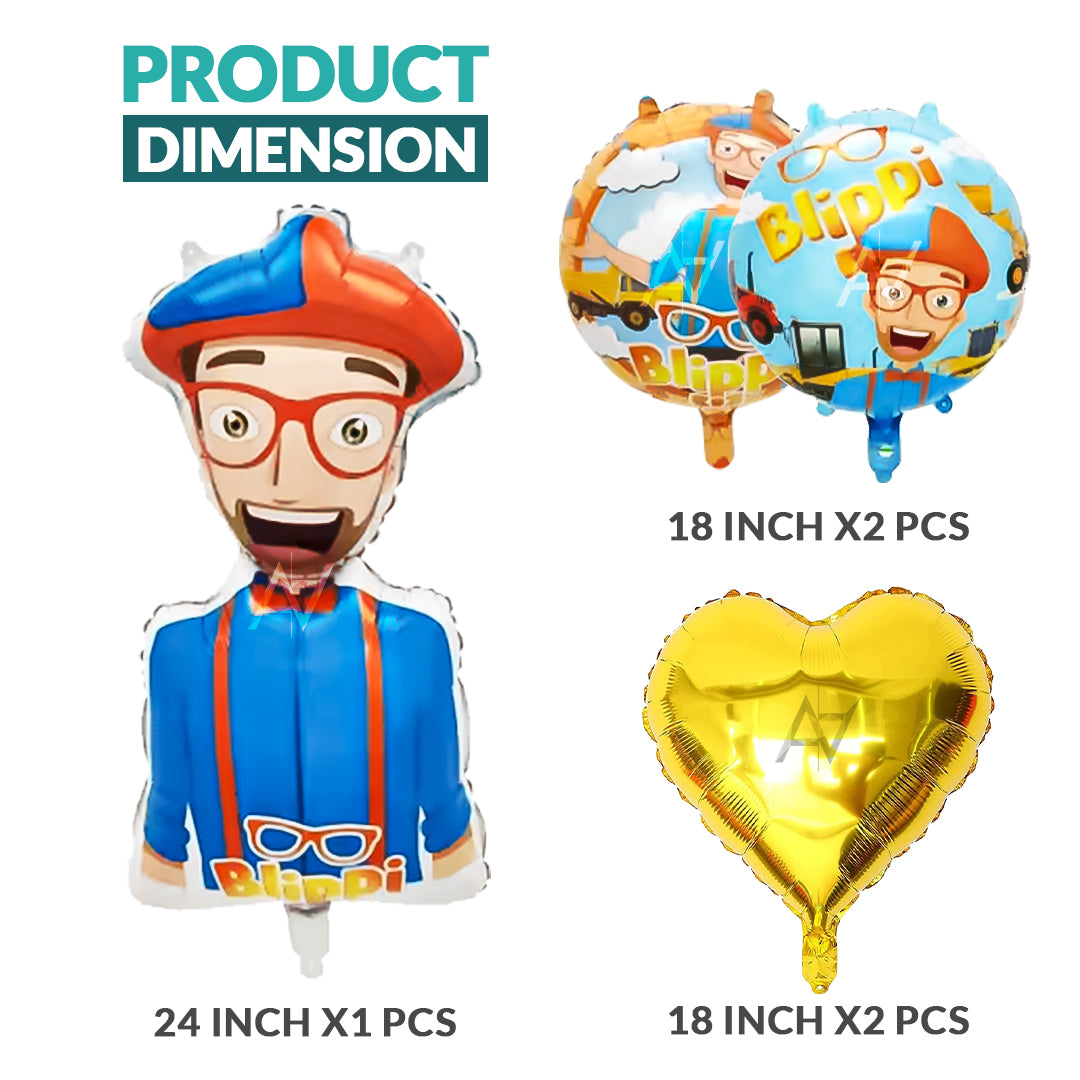 Pack of 10 - Blippi Foil Balloon - 5 pcs Set - Ali Akbar decoration