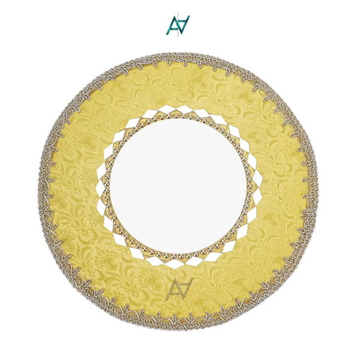Fancy Round Shaped Jamawar Fabric Decorated Tray For Maiyun, Mehndi, Shadi, Nikkah, Dholki, Decoration