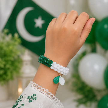 Handmade Green & White Crystal Beaded Bangles Set