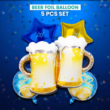 Pack of 10 - Beer Foil balloons - 7 pcs foil Balloons Set - Ali Akbar decoration