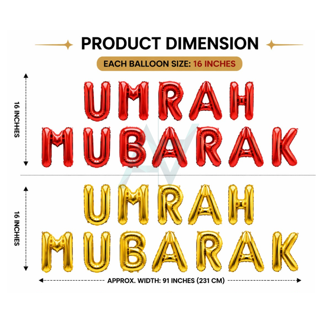Umrah Mubarak Foil Balloon Set