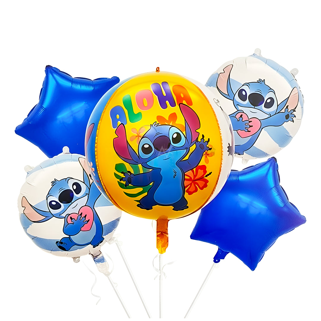 Aloha Stitch Theme 5 Pcs Foil Balloon Set - Aliakbardecoration