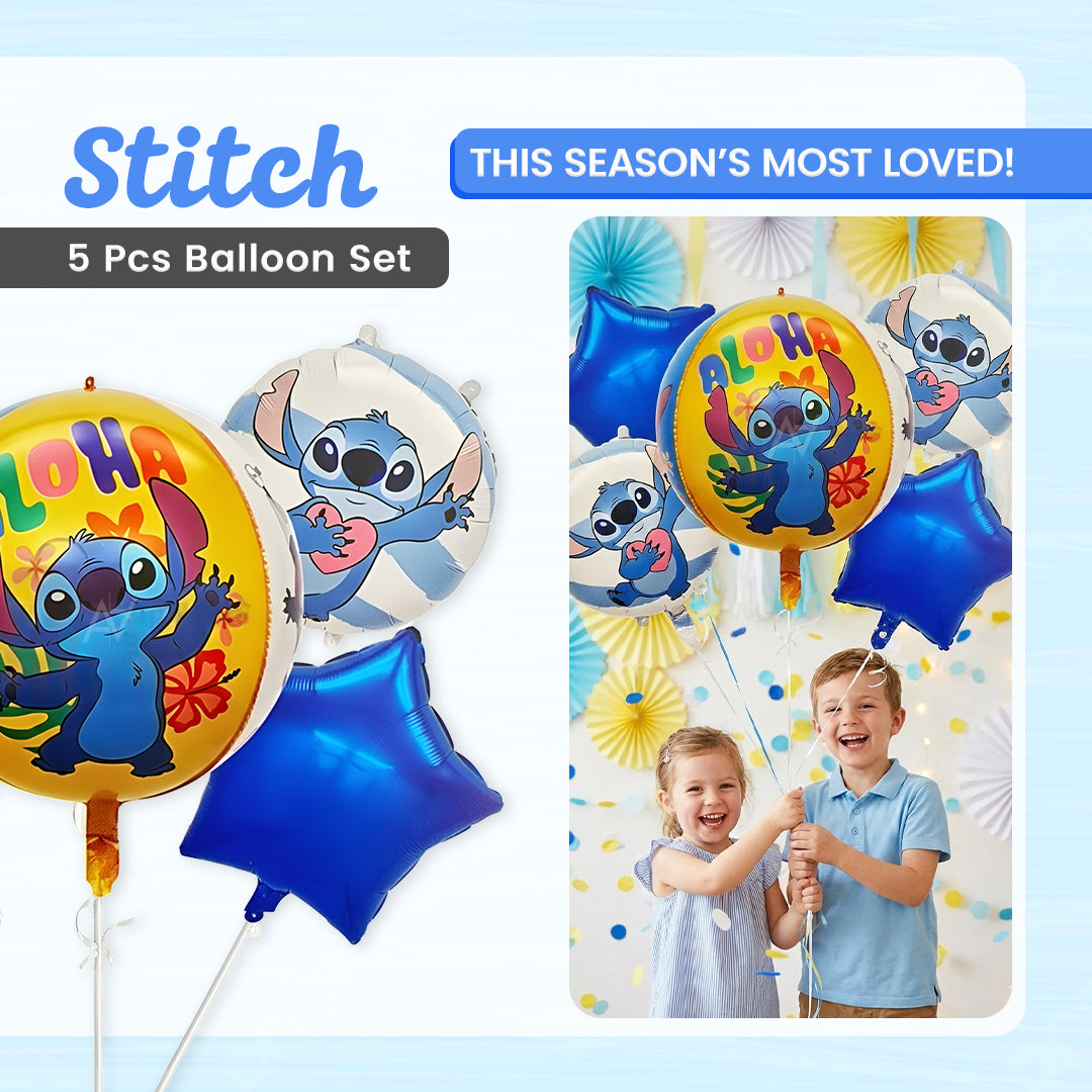 Aloha Stitch Theme 5 Pcs Foil Balloon Set - Aliakbardecoration
