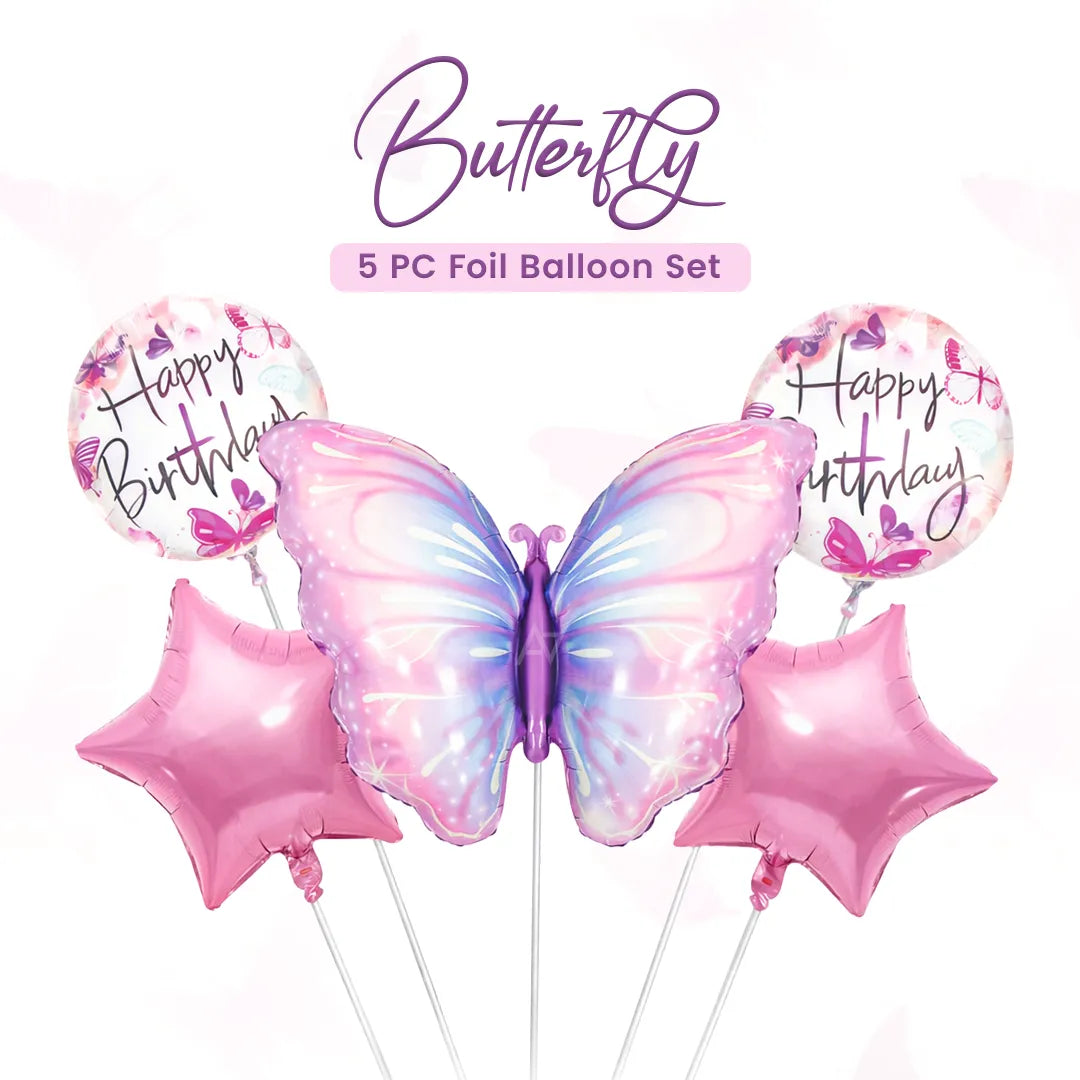 5 Pcs Butterfly Foil Balloon Set - Aliakbardecoration