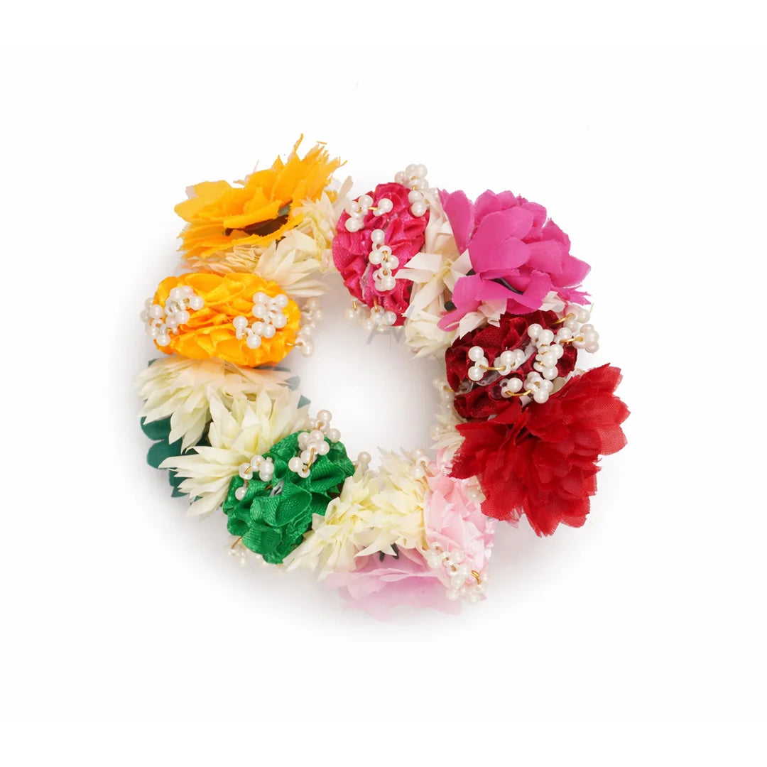 2 Pcs Multi Colors Artificial Flower Hand Bangles - Gajray
