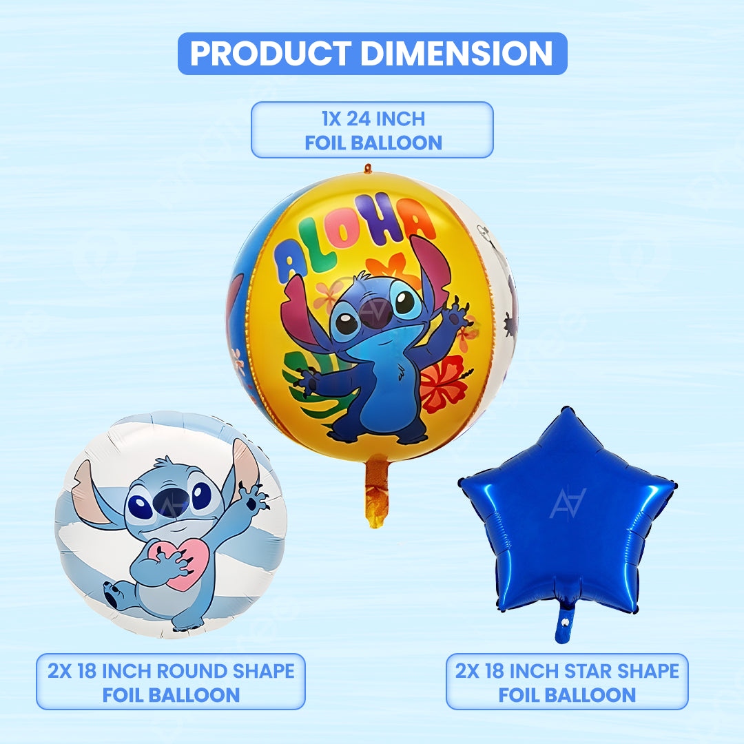 Aloha Stitch Theme 5 Pcs Foil Balloon Set - Aliakbardecoration