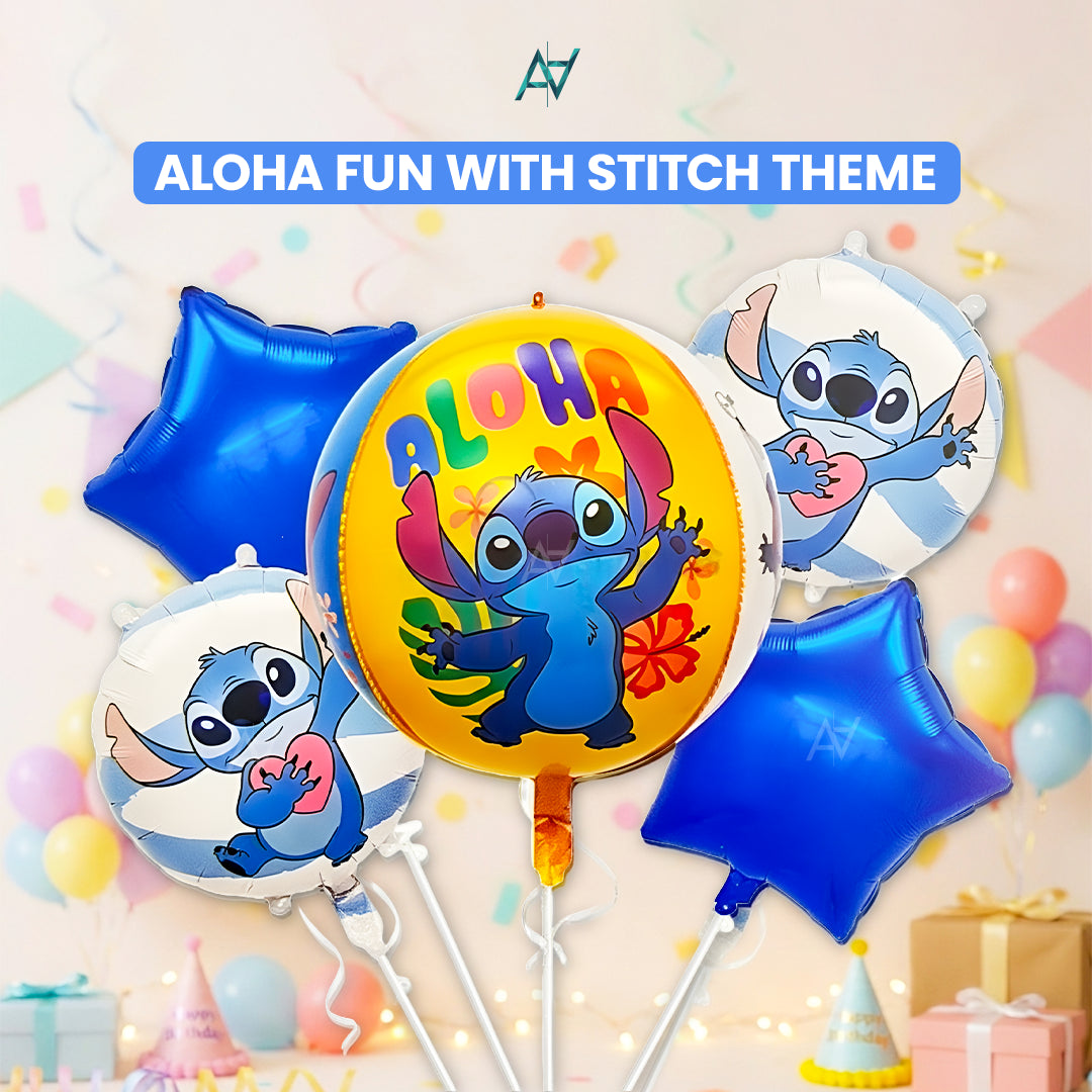 Aloha Stitch Theme 5 Pcs Foil Balloon Set - Aliakbardecoration