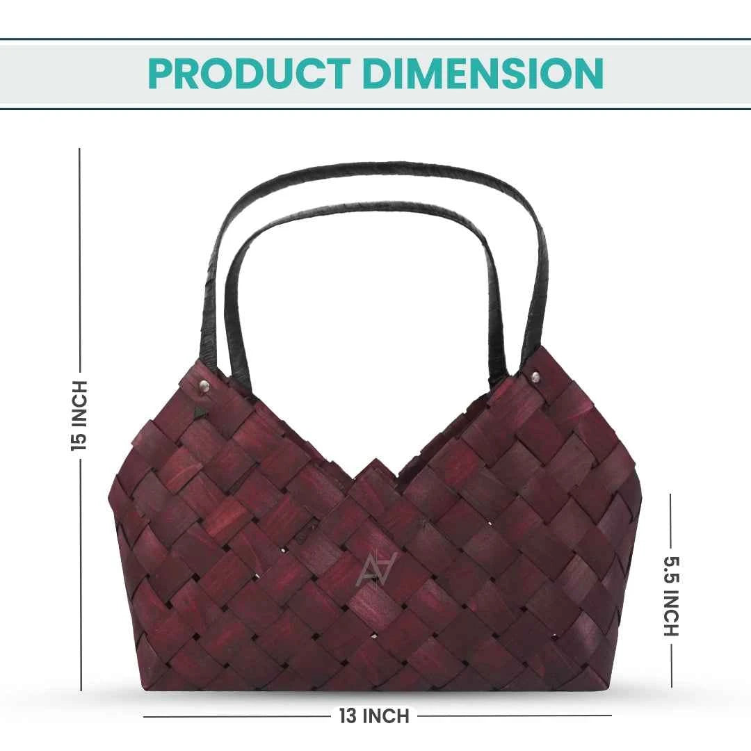 Set of 3 - Burgundy Wooven Wood Basket