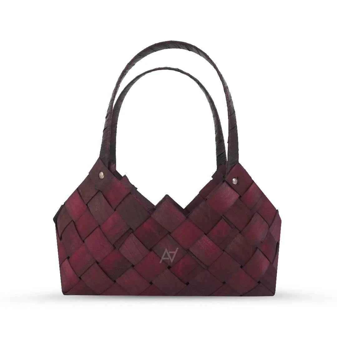 Set of 3 - Burgundy Wooven Wood Basket