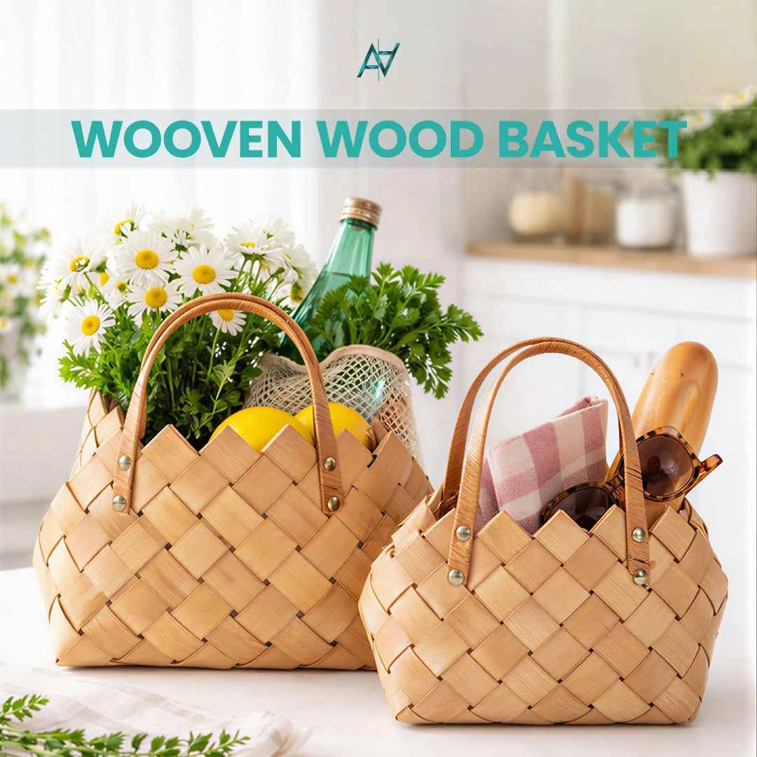 Set of 2 - Wooven Wood Basket