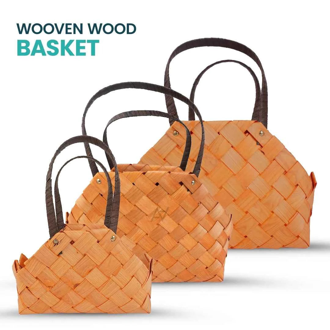 Set of 3 - Wooven Wood Basket