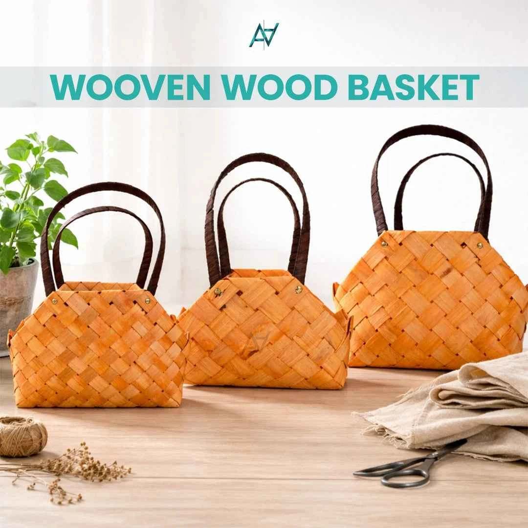 Set of 3 - Wooven Wood Basket